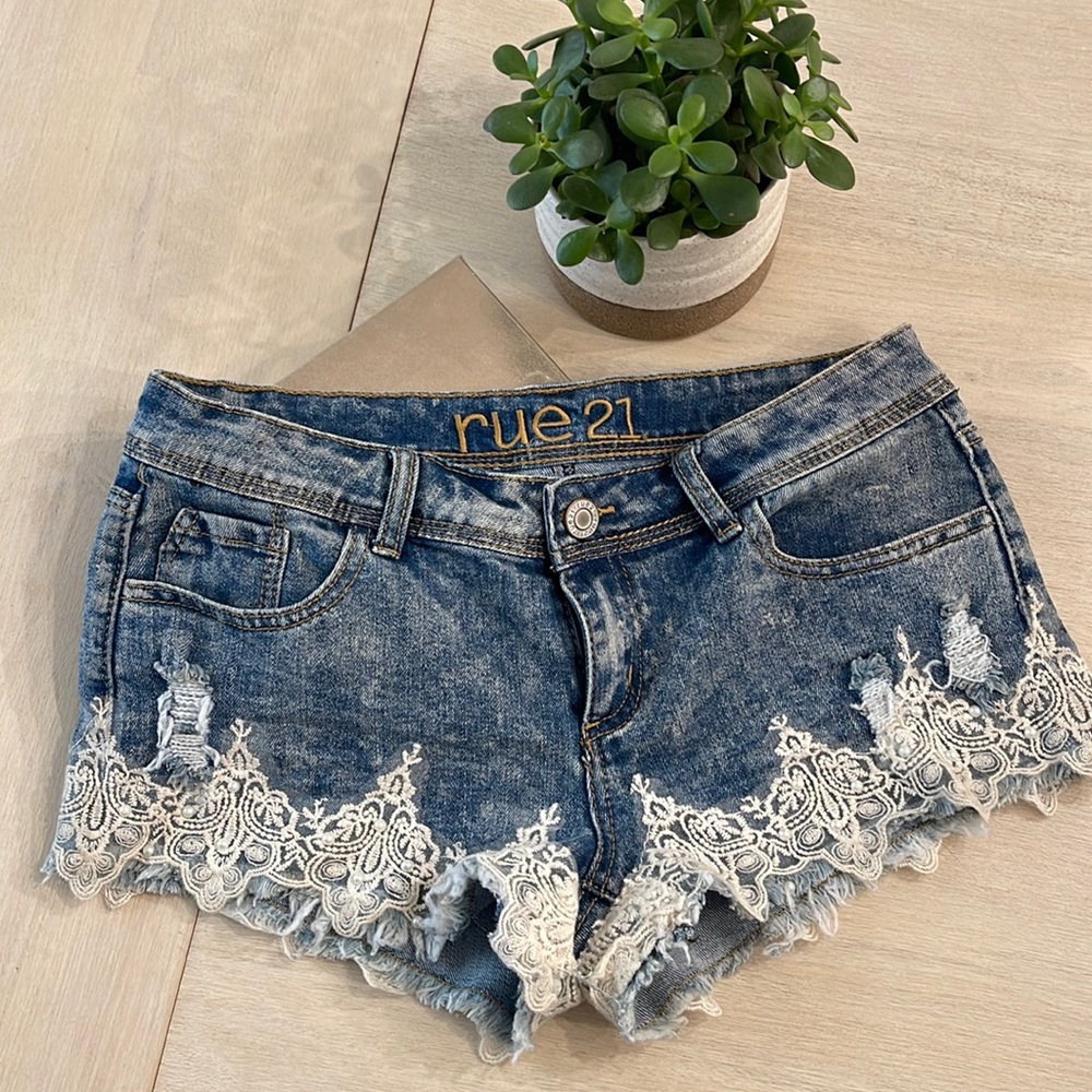 Lace bottom denim shorts low rise